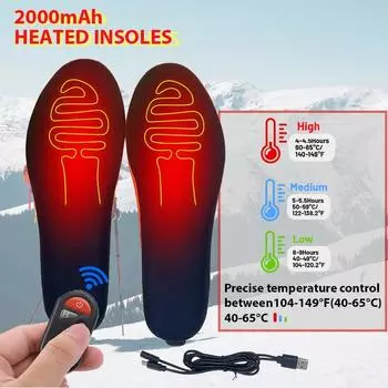 Стельки с подогревом, электрификация, 2000 мАч, зимние стельки для ног, трехскоростная регулировка температуры, можно разрезать любые стельки для обуви S EU 35-40 чёрный