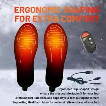 Стельки с подогревом, зимние унисекс, трехпозиционные теплые стельки с дистанционным управлением, грелки для ног для лыжного туризма, стельки с постоянным подогревом S35-40 чёрный