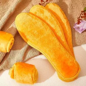 Стельки, толстые теплые плюшевые стельки, пушистые, сменные для обуви, сапог, брендовые зимние стельки 23cm жёлтый