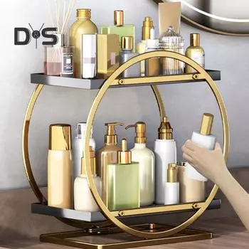 Стеллаж для хранения, 2-х уровневый, большой емкости, простая сборка, держатель для хранения лака для ногтей, помады, органайзер для косметики на столешницу в ванной комнате чёрный