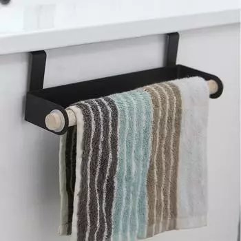 Стеллаж для хранения, беспробивной монтаж крючков, деревянная задняя дверь, держатель для бумажных полотенец для ванной, кухонные принадлежности чёрный