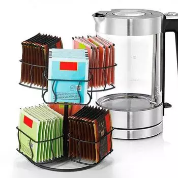 Стеллаж для хранения чайных пакетиков, 2 яруса, вращающаяся полая железная устойчивая конструкция с 6 отделениями, столешница, вращающаяся карусель для чайных пакетиков для дома чёрный