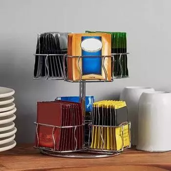 Стеллаж для хранения чайных пакетиков, 2 яруса, вращающаяся полая железная стабильная конструкция с 6 отделениями, чайный пакетик на столешнице чёрный