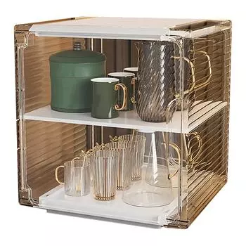Стеллаж для хранения чашек, пылезащитный, складной, пластиковый, прозрачный, органайзер для чашек, ящик для шкафа, рабочего стола, большой M белый