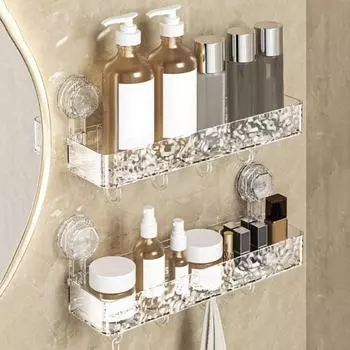 Стеллаж для хранения душевой кабины с присоской, большой вместимости, прочный, выдерживающий большие нагрузки серый