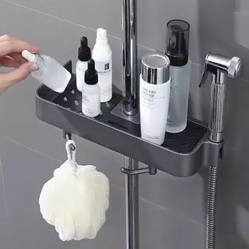 Стеллаж для хранения душевой стойки Бытовая ванная подъемная скоба Непробиваемый унитаз душевая штанга Поддон для хранения Аксессуары для ванной комнаты белый