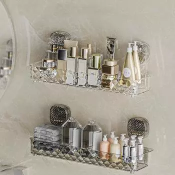 Стеллаж для хранения душевых кабинок, прозрачные полки для ванной комнаты, с присоской без сверления, настенный органайзер для душевой стойки чёрный