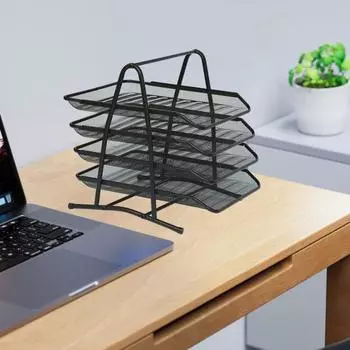 Стеллаж для хранения файлов, многослойная металлическая выдвижная полка для файлов, прочный настольный органайзер для документов для дома, школы, офиса Triple Layer