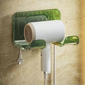 Стеллаж для хранения фена, держатель для фена без перфорации, настенная подвесная стойка для хранения воздуховодов в ванной комнате 14*8.5*9.5cm очистить зеленый