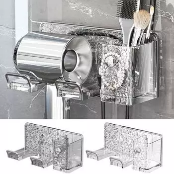 Стеллаж для хранения фена, настенный, без ударов, с волнистой текстурой, клей для ванной, держатель для фена с футляром для хранения, расческа для зубной щетки серебряный серый