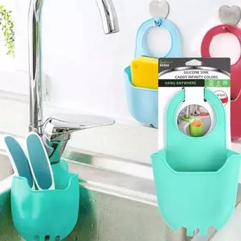 Стеллаж для хранения крана, кухонная мойка, губка для мытья посуды, стеллаж для хранения салфеток, корзина для слива бытовой раковины, подвесная сумка 1pc синий