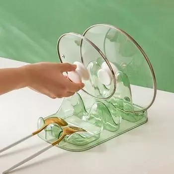 Стеллаж для хранения крышки кастрюли со стабильным основанием U-образный слот Универсальная столешница Ложка Вилка Лопатка Полка Кухонный держатель для хранения серый