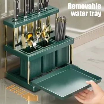 Стеллаж для хранения кухонных принадлежностей Органайзер Несколько отделений Съемные палочки для еды Ложки Полка для кухонной стойки