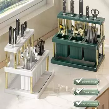 Стеллаж для хранения кухонных принадлежностей Органайзер Несколько отделений Съемные палочки для еды Ложки Полка для кухонной стойки