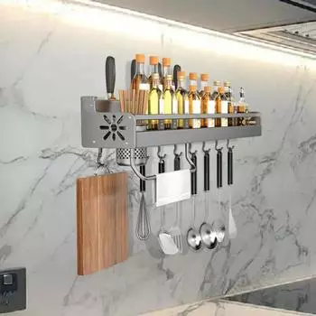 Стеллаж для хранения кухонных принадлежностей Органайзер с крючком Нержавеющий Прочная несущая способность Простая в установке настенная полка для хранения 40cm