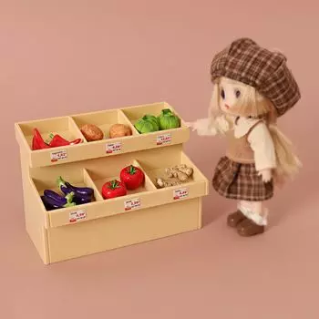 Стеллаж для хранения кукольный мини-стеллаж для овощей мини-полка для супермаркета аксессуары для кукольного домика бежевый