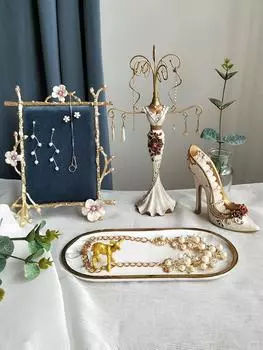 Стеллаж для хранения, латунный, металлический, с подсветкой, роскошный, ювелирный, витринный стеллаж для спальни, туалетный столик, настольное украшение, ожерелье, серьги, кольцо