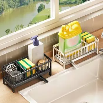 Стеллаж для хранения на кухне, кухонная мойка из нержавеющей стали, инструменты, губка, тряпка, органайзер, контейнер для раковины, полка для косметики в ванной, кухонные принадлежности