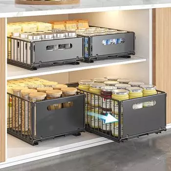 Стеллаж для хранения на кухне Выдвижной шкаф-органайзер Выдвижной ящик Лоток для хранения Бутылка для приправ Стойка для хранения специй Кухонный органайзер