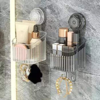 Стеллаж для хранения на присосках Yousheng, органайзер для ванной и кухни, большая вместимость, прочная несущая способность, простая в установке подвесная полка для душа S белый