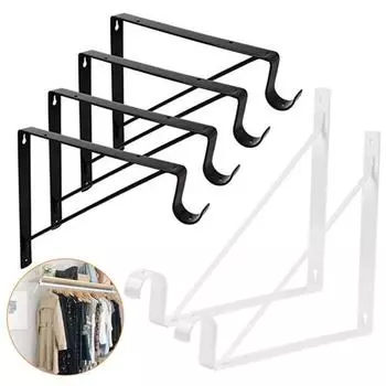 Стеллаж для хранения, настенное хранилище, изгиб 90 градусов, треугольный дизайн, устойчивость, кронштейны для штанги, прочный держатель чёрный