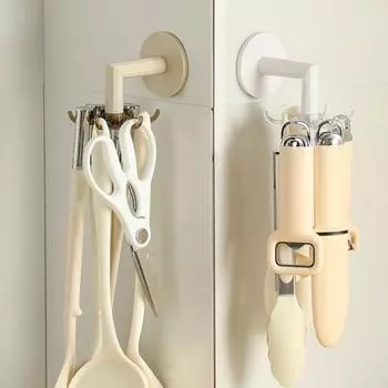 Стеллаж для хранения, несколько крючков, поворотный настенный, противоударный, противоскользящий, выдерживает большую нагрузку, подвесной держатель для кухонной утвари, ложка, половник, органайзер для полотенец серый