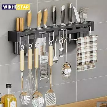 Стеллаж для хранения ножей с крючком для кухонного шкафа, рама из нержавеющей стали, настенный держатель для ножей, стеллаж для хранения кухонный без гвоздей 30cm
