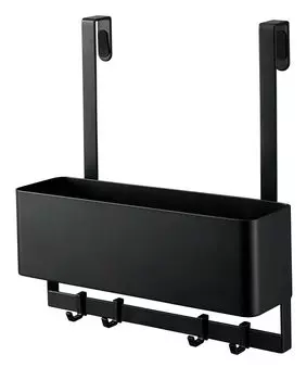 Стеллаж для хранения обуви Yamazaki Jitsugyo 5537 с дверцей для хранения обуви, размерами приблизительно Ш24XГ10XВ26 см, с прикрепленным к двери умным зонтом для хранения средств по уходу за обувью чёрный