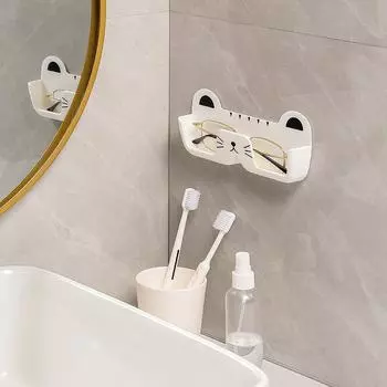 Стеллаж для хранения очков, настенное крепление для изголовья кровати в ванной, устойчивое к давлению, солнцезащитные очки, стойка для демонстрации оправ для близоруких глаз 17.5*3*8.5cm белый