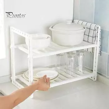 Стеллаж для хранения, органайзер для шкафа, большая вместительная полка с регулируемой высотой, 2-уровневый держатель для хранения в кухне и ванной комнате, органайзер для кладовой серый