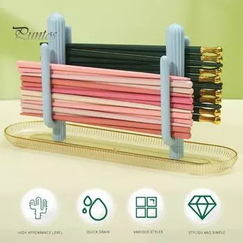 Стеллаж для хранения палочек для еды кактус, многофункциональный, легко моющийся, влагостойкий дренажный лоток для воды, органайзер для палочек для еды светло-розовый