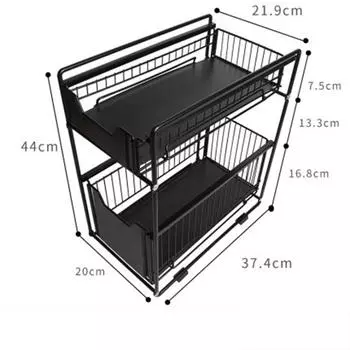 Стеллаж для хранения под кухонной раковиной. Тип ящика можно толкать и тянуть под шкафом. Телескопическая двойная полка. S чёрный