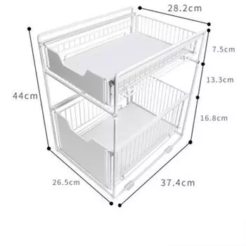 Стеллаж для хранения под кухонной раковиной. Тип ящика можно толкать и тянуть под шкафом. Телескопическая двойная полка. S чёрный