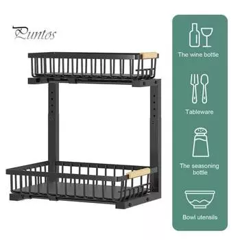 Стеллаж для хранения под шкафом с двумя выдвижными лотками, регулируемая высота, металлический выдвижной органайзер для ванной комнаты и кухни с ручкой белый