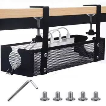 Стеллаж для хранения под столом, большое боковое отверстие, полый лоток для прокладки кабелей, без сверления, органайзер для кабелей на столе, ПК чёрный