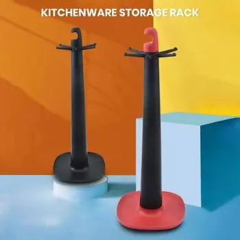 Стеллаж для хранения посуды, удобная нескользящая основа, поворотный органайзер для кухонной утвари, стеллаж для домашней кухни чёрный