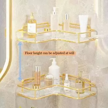 Стеллаж для хранения, прочный, удобный, компактный, угловой органайзер для ванной комнаты, полка-органайзер для дома, кухни, туалета золотистый