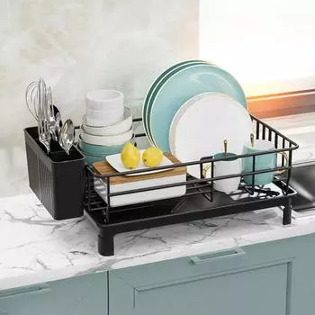 Стеллаж для хранения раковины Высокая сушилка для посуды с глубоким боковым ограждением Различные организационные зоны Кухонная стойка для чашек и мисок белый