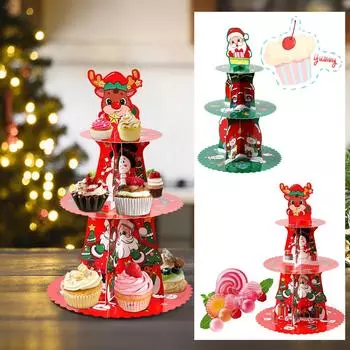 Стеллаж для хранения рождественских кексов, 3-х уровневая картонная башня для десертов на Рождество, зимние принадлежности для дня рождения One Size