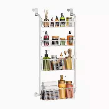 Стеллаж для хранения с крючком за дверью, полка без перфоратора, креативный крючок для хранения на двери, заднее крепление на дверь 4 layers белый