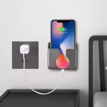 Стеллаж для хранения с передним отверстием, нижнее отверстие для зарядки, легкий самоклеящийся настенный кронштейн для зарядки телефона, принадлежности для общежития серебряный