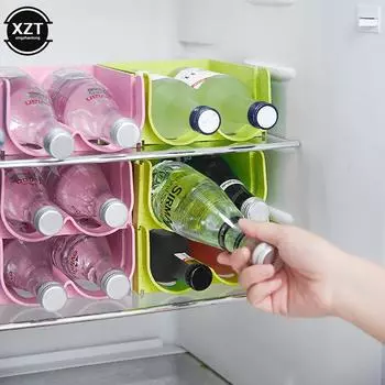 Стеллаж для хранения с защитой от падения, стеклянная пивная бутылка, держатель для напитков, ящик для холодильника, коробка для напитков, диспенсер для кухонных принадлежностей розовый