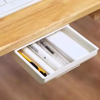 Стеллаж для хранения Самоклеящийся лоток для карандашей Стол ящик для хранения Органайзер Коробка под столом Самоклеящаяся подставка под ящик для хранения S серый