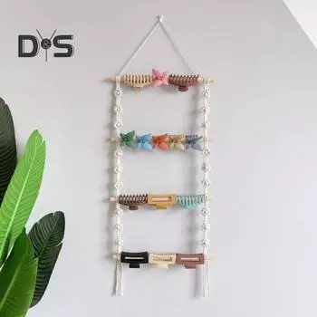 Стеллаж для хранения шпилек большой емкости, плетеный, хороший настенный держатель для аксессуаров для волос бежевый