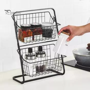 Стеллаж для хранения со съемными корзинами, большая вместимость, двухслойная конструкция, металлическая подвесная стойка для фруктов, корзина для хранения овощей белый