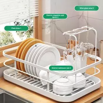 Стеллаж для хранения тарелок большой емкости, устойчивый к ржавчине, регулируемый вентилируемый дизайн, кухонная стойка, сушилка для посуды с держателем для столовых приборов чёрный