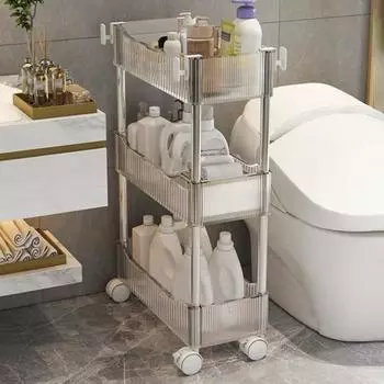 Стеллаж для хранения, тележка с колесами, большая вместимость, несколько слоев, простая сборка, органайзер для ванной комнаты, многофункциональная тележка на колесиках Dual Layer
