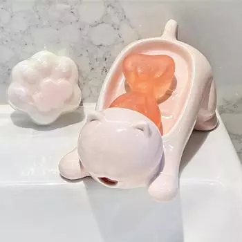 Стеллаж для хранения туалетных мыльниц Yousheng с функцией слива, держатель для мыла в виде мультяшного кота, многофункциональный органайзер для ванной комнаты жёлтый