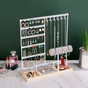 Стеллаж для хранения ювелирных изделий Большая вместительная подставка для ювелирных изделий Съемная деревянная основа Браслет Ожерелье Часы Серьги Органайзер Держатель Стабильный белый