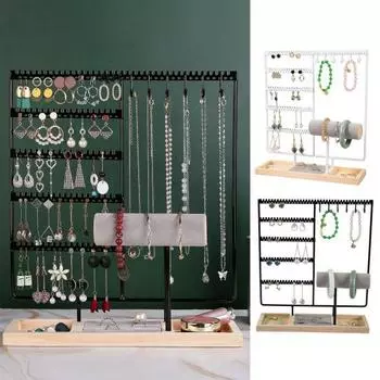 Стеллаж для хранения ювелирных изделий, большая вместительная подставка для ювелирных изделий, съемная деревянная основа, браслет, ожерелье, часы, серьги, организация белый